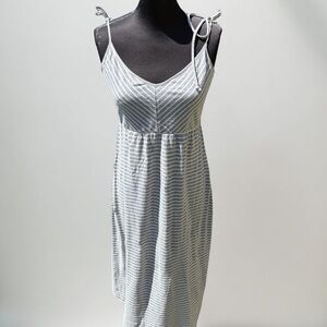 Tommy Bahama Hibben Grey Stripe Dress Jersey Tie Shoulder‎ Maxi Size Medium
